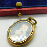Victorian 9ct Gold & Enamel 'In Memory Of' Watercolour Miniature Locket Antique