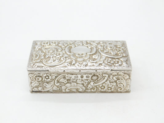 Victorian Sterling Silver Art Nouveau Repousse Box Antique 1892 Birmingham