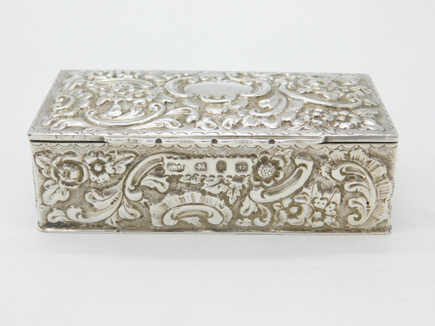 Victorian Sterling Silver Art Nouveau Repousse Box Antique 1892 Birmingham