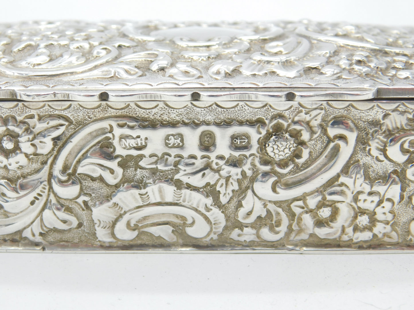 Victorian Sterling Silver Art Nouveau Repousse Box Antique 1892 Birmingham