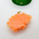 18ct Gold & Carved Pink Coral Butterfly Drop Pendant Antique c1920 Art Deco AF