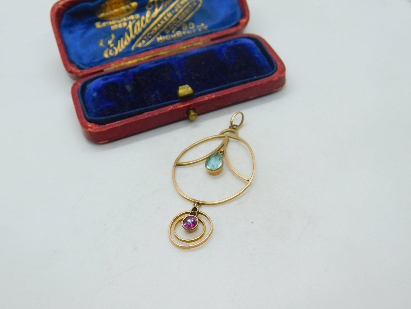 Edwardian 9ct Gold, Topaz & Tourmaline Lavalier Drop Pendant Antique c1910