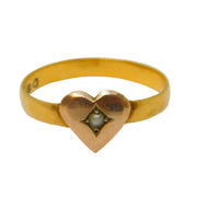 Victorian 22ct Yellow Gold Seed Pearl Sweetheart Ring Antique 1867 London