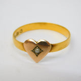 Victorian 22ct Yellow Gold Seed Pearl Sweetheart Ring Antique 1867 London