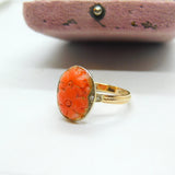 14ct Yellow Gold Floral Carved Coral Ring With Diamond Shoulders Antique c1920
