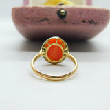 14ct Yellow Gold Floral Carved Coral Ring With Diamond Shoulders Antique c1920