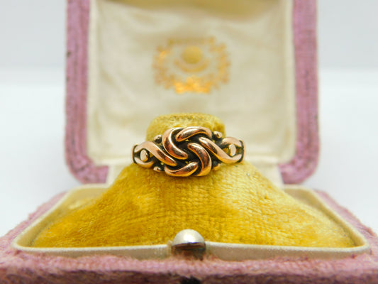 Victorian 9ct Rose Gold Lovers Knot Band Ring Antique 1894 Birmingham