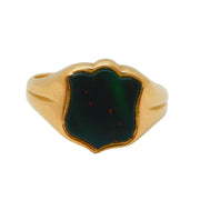 Edwardian 15ct Yellow Gold Bloodstone Set Shield Signet Ring Antique 1902 Birmingham