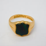 Edwardian 15ct Yellow Gold Bloodstone Set Shield Signet Ring Antique 1902 Birmingham