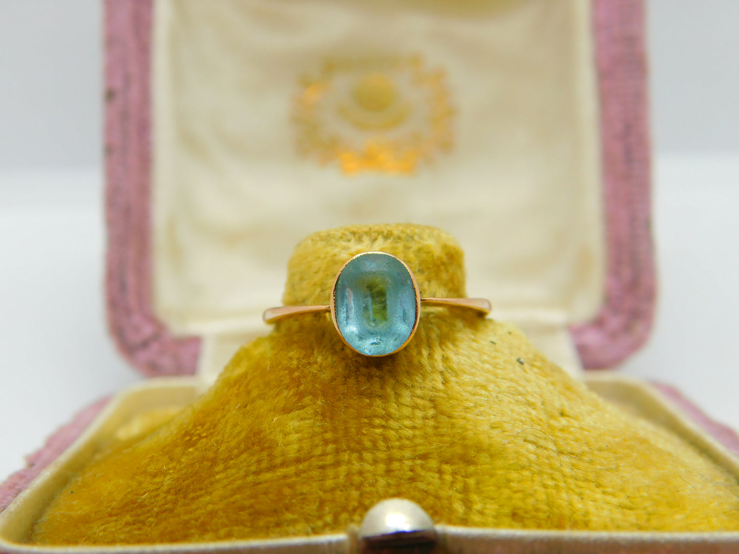 Edwardian 9ct Gold & Blue Topaz Stone Dress Ring Antique c1910