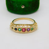 9ct Yellow Gold 'Dearest' Acrostic Stone Set Boat Ring Vintage c1990 Birmingham