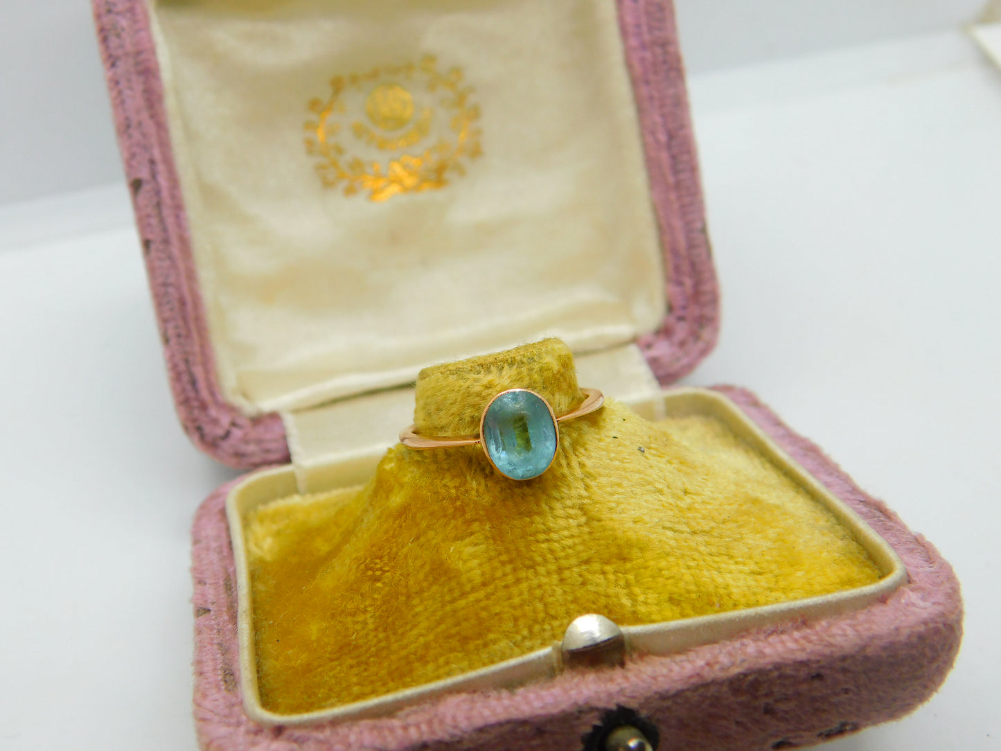 Edwardian 9ct Gold & Blue Topaz Stone Dress Ring Antique c1910