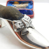 Victorian Sterling Silver High Heel Shoe Pin Cushion Antique 1890 Birmingham