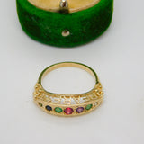 9ct Yellow Gold 'Dearest' Acrostic Stone Set Boat Ring Vintage c1990 Birmingham