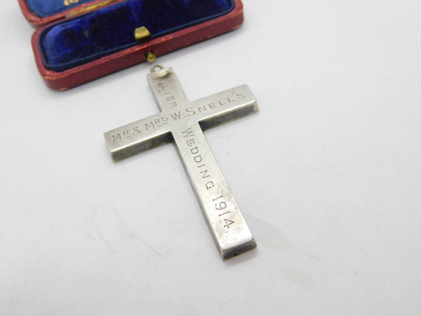 Large Sterling Silver 'Mr & Mrs W. Snell's Silver Wedding' Cross Pendant 1914