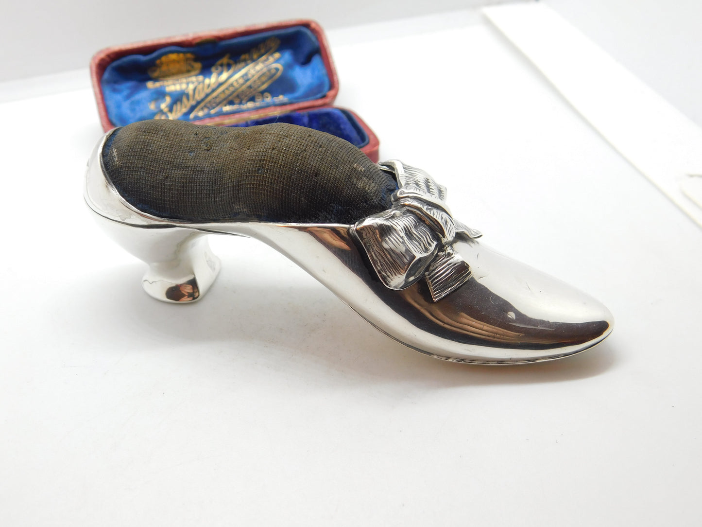 Victorian Sterling Silver High Heel Shoe Pin Cushion Antique 1890 Birmingham