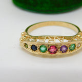 9ct Yellow Gold 'Dearest' Acrostic Stone Set Boat Ring Vintage c1990 Birmingham