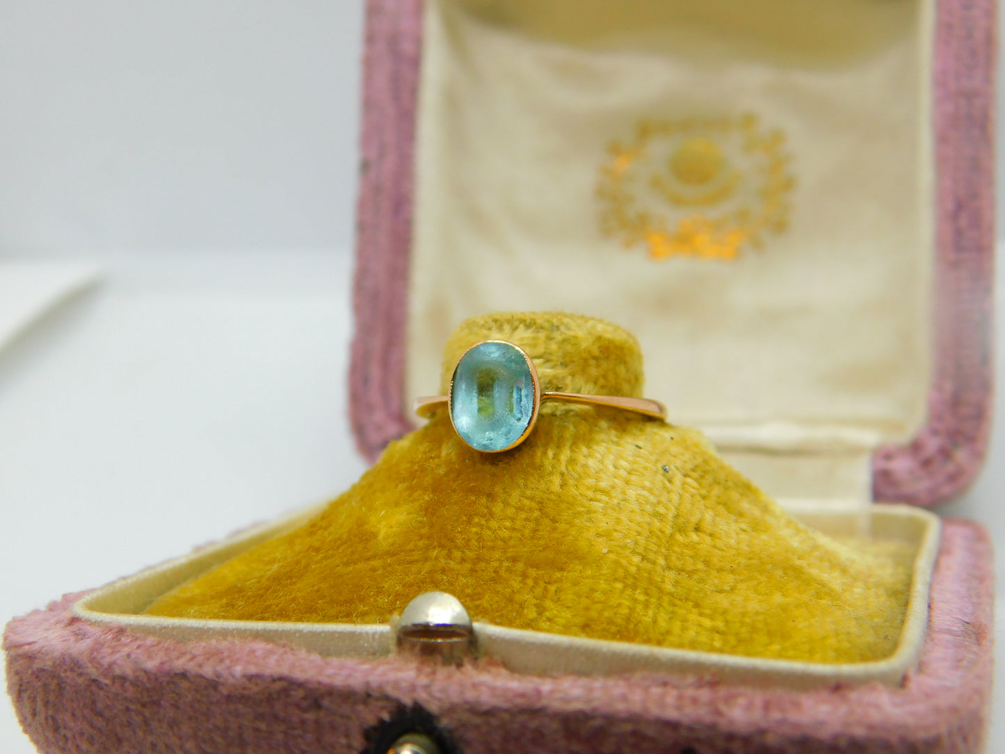 Edwardian 9ct Gold & Blue Topaz Stone Dress Ring Antique c1910