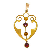 Edwardian 9ct Yellow Gold Almandine Garnet Set Lavalier Drop Pendant Antique c1910