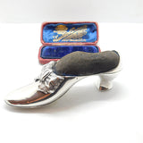 Victorian Sterling Silver High Heel Shoe Pin Cushion Antique 1890 Birmingham