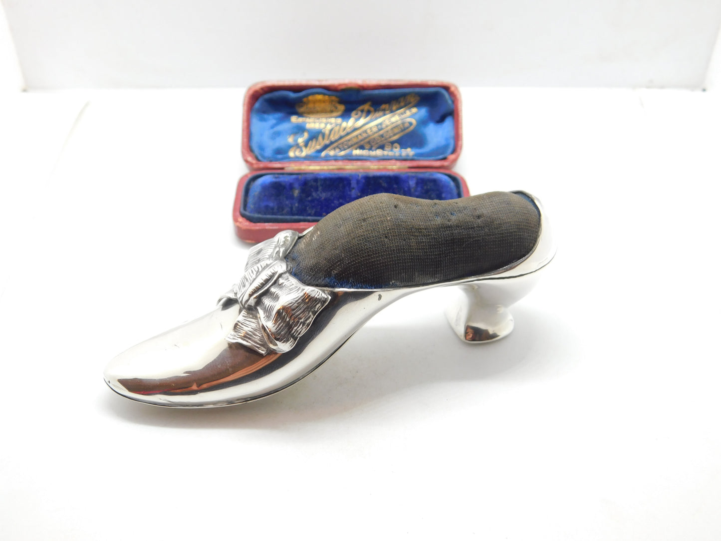 Victorian Sterling Silver High Heel Shoe Pin Cushion Antique 1890 Birmingham