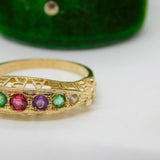 9ct Yellow Gold 'Dearest' Acrostic Stone Set Boat Ring Vintage c1990 Birmingham