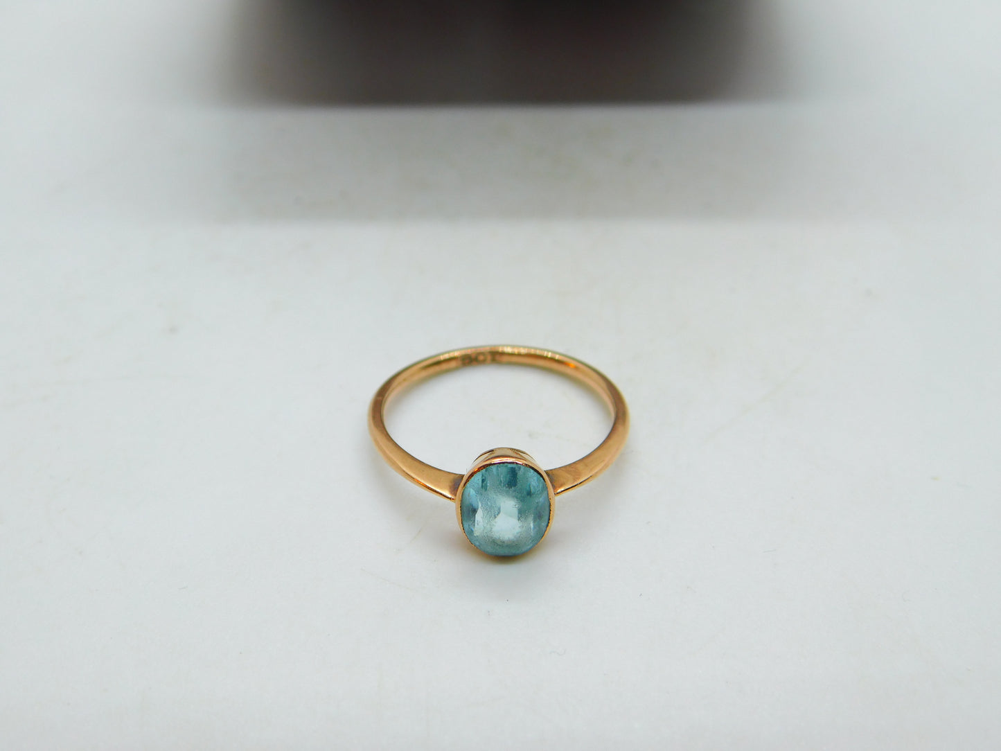 Edwardian 9ct Gold & Blue Topaz Stone Dress Ring Antique c1910