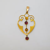 Edwardian 9ct Yellow Gold Almandine Garnet Set Lavalier Drop Pendant Antique c1910