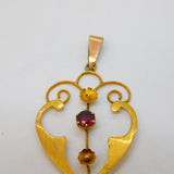 Edwardian 9ct Yellow Gold Almandine Garnet Set Lavalier Drop Pendant Antique c1910