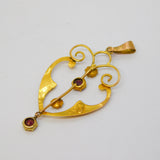 Edwardian 9ct Yellow Gold Almandine Garnet Set Lavalier Drop Pendant Antique c1910