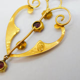 Edwardian 9ct Yellow Gold Almandine Garnet Set Lavalier Drop Pendant Antique c1910