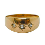 Art Deco 9ct Gold Three-Stone 0.25ct Diamond Gypsy Ring Antique c1930s