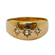 Art Deco 9ct Gold Three-Stone 0.25ct Diamond Gypsy Ring Antique c1930s