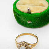 9ct Yellow Gold Cabochon Opal & Diamond Floral Cluster Ring Vintage 1987