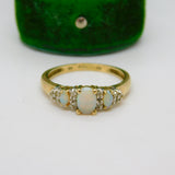 9ct Yellow Gold, Opal & White Spinel Set Dress Ring Vintage c1990 London