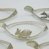 Collection of Sterling Silver Hunting Interest Wishbone Napkin Rings Antique