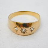 Art Deco 9ct Gold Three-Stone 0.25ct Diamond Gypsy Ring Antique c1930s