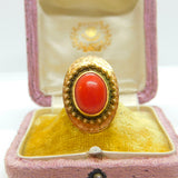 14ct Yellow Gold & Cabochon Coral Austro-Hungarian Ring Antique c1920 Art Deco