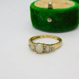 9ct Yellow Gold, Opal & White Spinel Set Dress Ring Vintage c1990 London