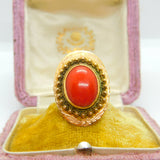 14ct Yellow Gold & Cabochon Coral Austro-Hungarian Ring Antique c1920 Art Deco