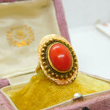 14ct Yellow Gold & Cabochon Coral Austro-Hungarian Ring Antique c1920 Art Deco