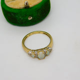 9ct Yellow Gold, Opal & White Spinel Set Dress Ring Vintage c1990 London