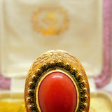 14ct Yellow Gold & Cabochon Coral Austro-Hungarian Ring Antique c1920 Art Deco