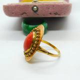 14ct Yellow Gold & Cabochon Coral Austro-Hungarian Ring Antique c1920 Art Deco