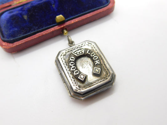 Victorian Sterling Silver Good Luck Horseshoe Locket Antique 1886 Birmingham