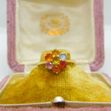 18ct Yellow Gold & Coloured Sapphire Floral Cluster Ring Vintage c1970