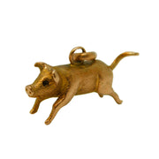 9ct Yellow Gold Running Pig or Boar Charm Pendant Antique c1920 Art Deco
