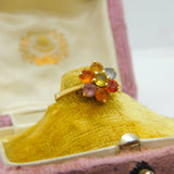 18ct Yellow Gold & Coloured Sapphire Floral Cluster Ring Vintage c1970