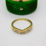 9ct Yellow Gold Cabochon Opal & Spinel Set Wishbone Band Ring Vintage c1990