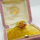18ct Yellow Gold & Coloured Sapphire Floral Cluster Ring Vintage c1970